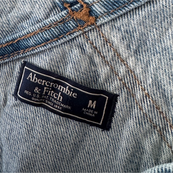 Y2K Abercrombie & Fitch Dark Wash Denim Distressed Overalls Retro - Picture 8 of 9